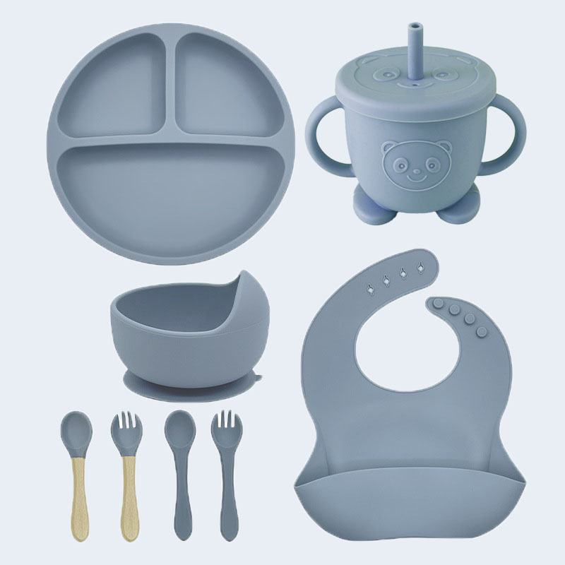 Silicone Children's Dinner Plate, Food-Grade Tableware Set, Maternal and Infant Products, Baby Food Bowl, Feeding Fork, Spoon, Suction Cup for Infants and Children