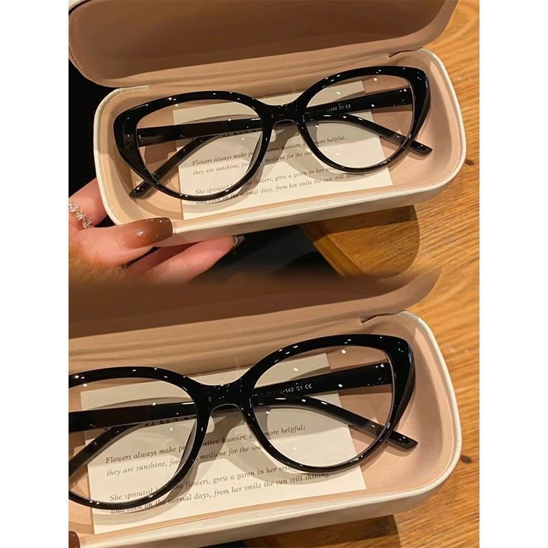 Tea-colored small frame cat's eye cold tea frame anti-blue light flat glasses can be equipped with high myopia without makeup slimming glasses frame
