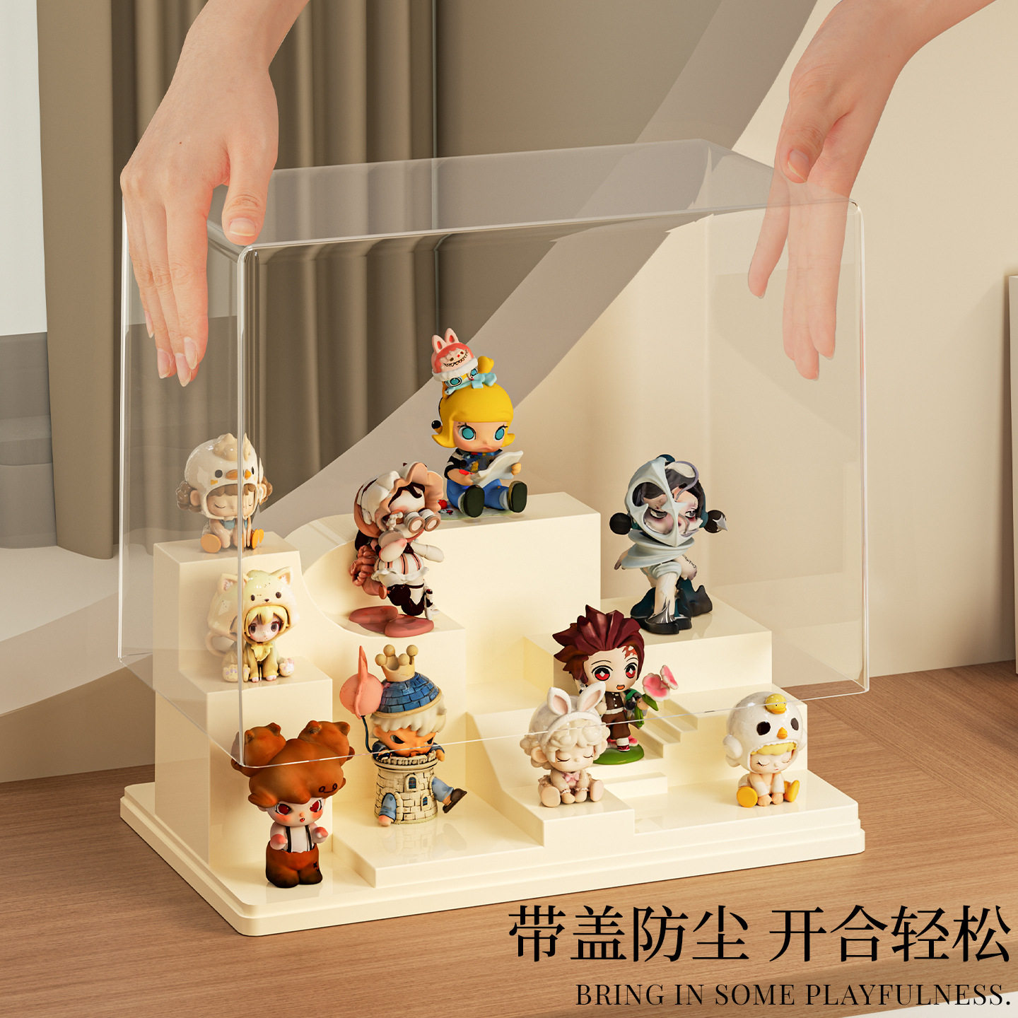 Blind Box Storage Box, French-Style Landscape Figurine Model Display Cabinet, Desktop High-Value Trendy Toy Ornament, Creative Dust-Proof Box