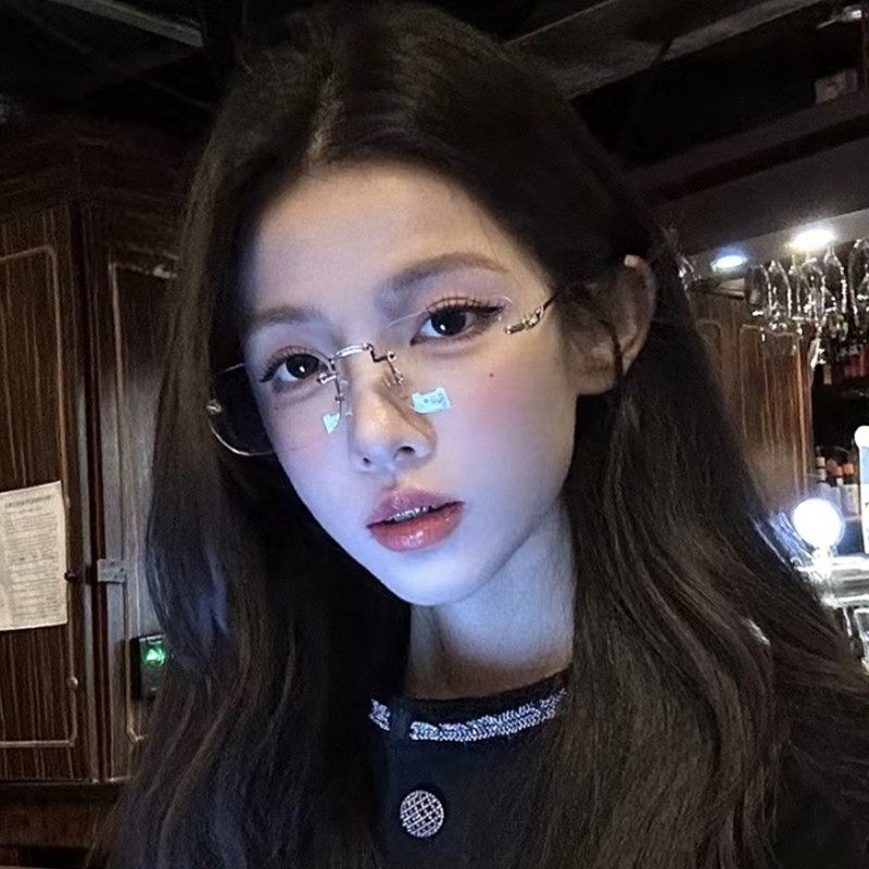 Plain Gold Wire Rimless Glasses for Myopic Women, High-End Rimless Pure Lust Anti-Blue Light Cut Edge Silver Frame