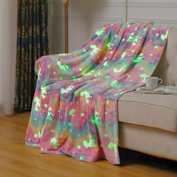 Amazon Luminous Blanket Flannel Luminous Cover Blanket Children Fluorescent Blanket Rainbow Unicorn Luminous Blanket