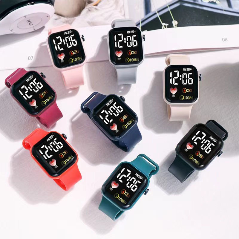 Foreign Trade Hot Sale Love Small Square Couple Children's Watch Sports LED Electronic Watch Student Electronic Watch