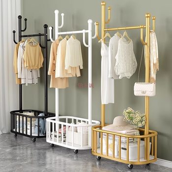 Light Luxury Wheeled Movable Coat Rack Living Room Home Clothes Storage Rack Modern Simple Bedroom Floor-Standing Clothes Rack