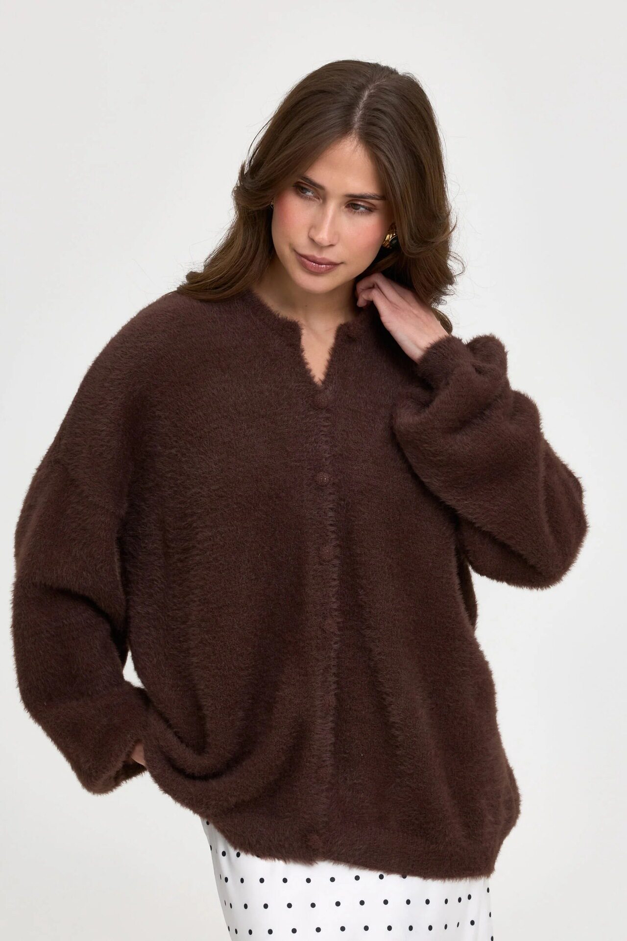 Womens Oversized Knit Cardigan Soft Faux Fur Round Neck Casual Style Versatile Sweater for Everyday Wear Wholesale