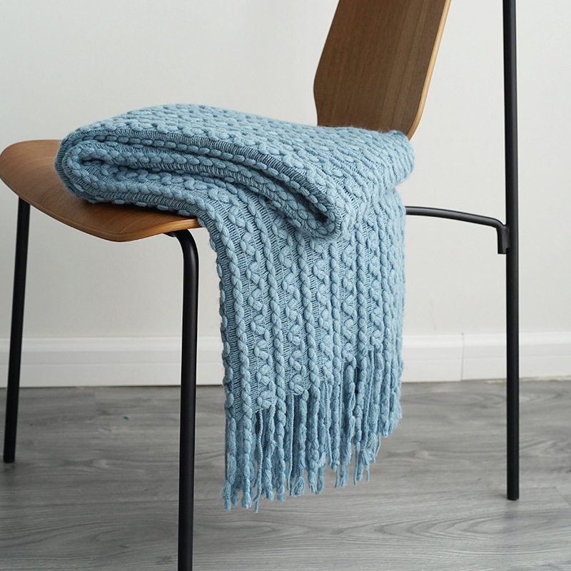 Foreign Trade Knitted Blanket Cross-Border Factory Direct Supply Nordic Style Solid Color Knitted Blanket Blanket One Piece Drop Shipping Wool Flower