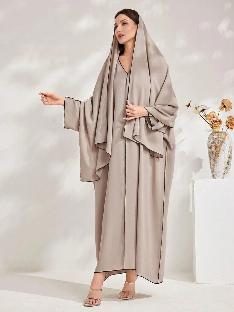 Al Najma Womens Solid Color V Neck Batwing Sleeve Loose Str