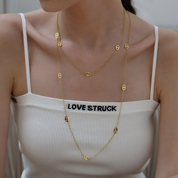 Light Luxury Long Titanium Steel Color-free Double-layer Pig Nose Long Necklace Simple Woolen Chain Niche High-end Stacked Wear