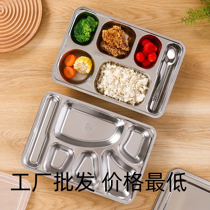 Extra Large 304 Stainless Steel Dinner Plate with Lid for Adult Home and Student Dinner Plate for Canteen Commercial Fast Food Plate