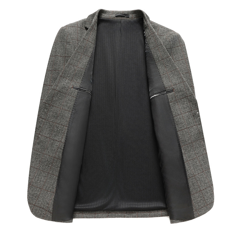 Áo blazer nam dày dặn phong cách công sở phối kẻ sọc — lưới cà phê