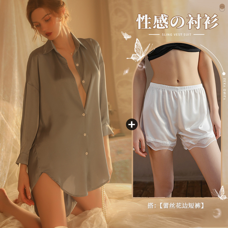 仙懿性感男友风衬衫睡衣女夏纯欲薄款高级感家居服可外穿大码430