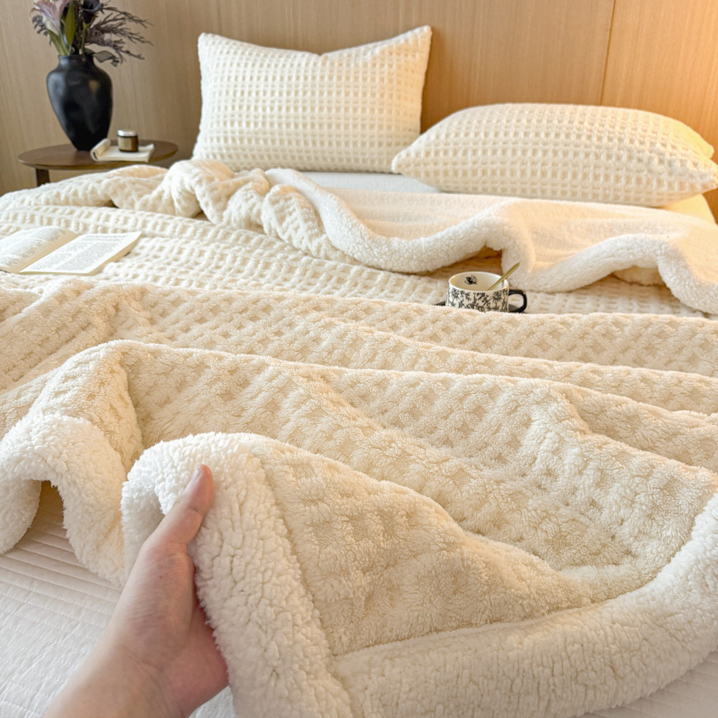Waffle Lamb Velvet Blanket Thickeneded Winter Milk Velvet Blanket Nap Office Sofa Blanket Student Blanket