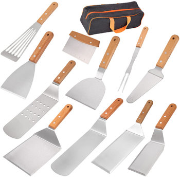 Stainless Steel Wooden Handle Teppanyaki Cooking Shovel Barbecue Tools griddle accessiories Steak Hand Grab Shovel