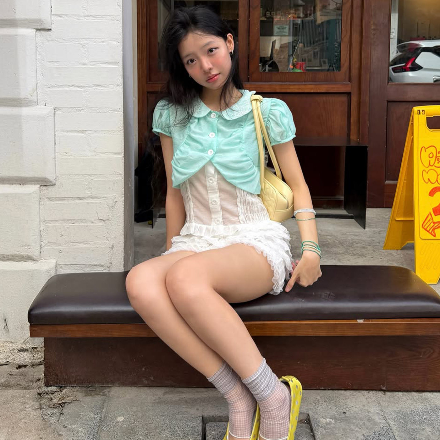 Womens Casual Outfit Stylish Irregular Short Sleeve Top Set Summer Fashion Available in Green and White
