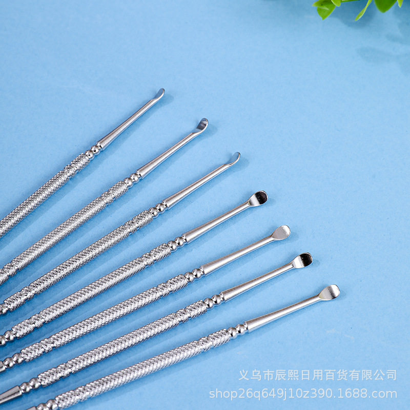 Multi-functional stainless steel spiral dual-purpose ear pick portable adult smooth ear pick ear pick tool suit wholesale