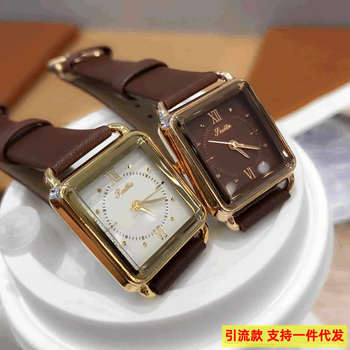 Gaudí Watch for Women with Leather Strap, Small Red Square Dial, Small Dial Women's Watch, Fashionable Waterproof Quartz Wristwatch, New Spring Product