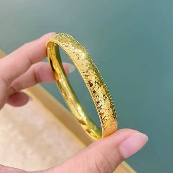 Gold Nugget Mudfish Back Closed Bracelet Gold Store Same Style Sand Gold Smooth Cnc Bracelet Solid Imperial Concubine Crushed Ice Bracelet