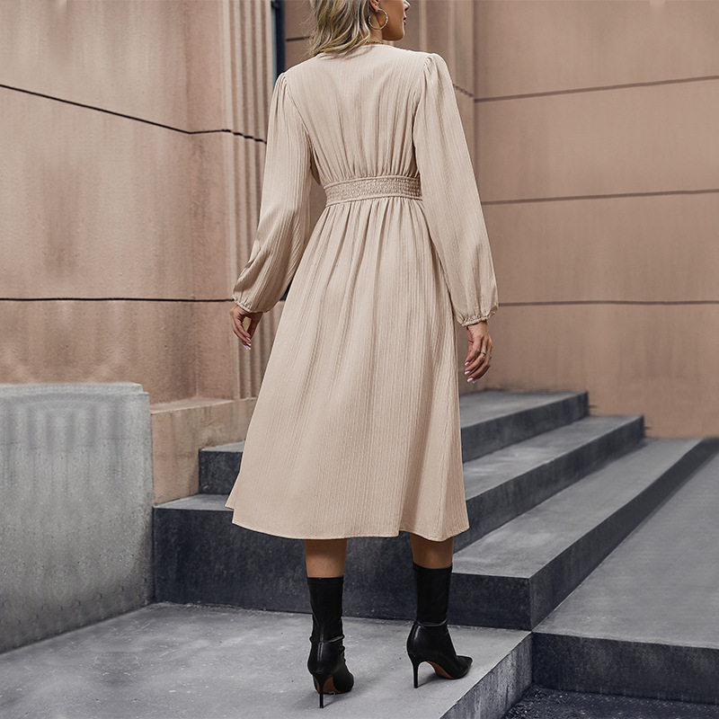 Fashionable Womens Solid Color Long Sleeve Split Dress Elegant Design Versatile for Spring and Autumn Wholesale