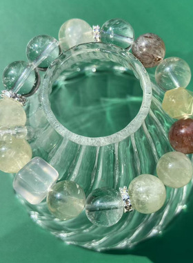 【黄白游金】天然水晶多手串柠檬晶手链抖音热卖白水晶手链