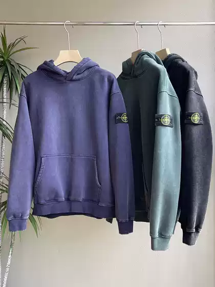 Cross-Border Supply Std Stone Winter Fleece-Lined Washed Distressed Hooded Sweatshirt Pure Color Loose Couple Hoodie