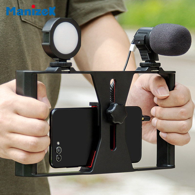 Handheld Mobile Phone Photography and Video Live Broadcast Rabbit Cage Set with Fill Light Microphone Multi-Function Stand