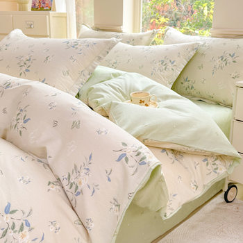 Ins Cotton Bed Four-piece Set Cotton Quilt Cover Sheet Small Fresh Printing Dormitory Three-piece Set Bed Cover 4