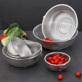 Dense hole multi-purpose basket stainless steel drain basket single ring binaural rice washing vegetable leakage basket washing rice sieve leakage Basin 9 yuan supply