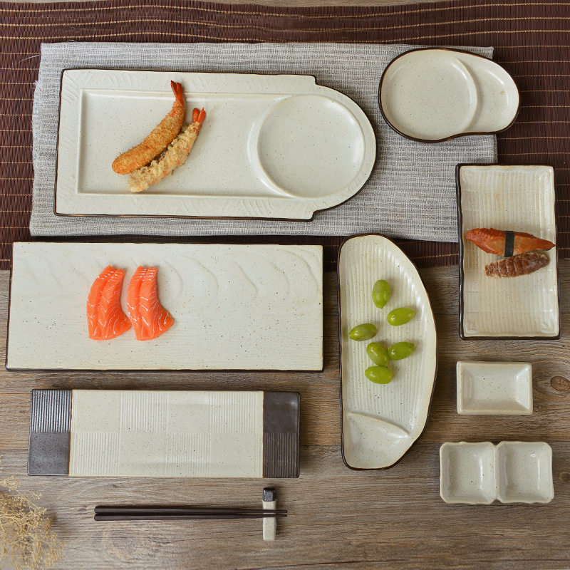 Japanese-style bowls and saucers combination high-end retro ceramic bowls and plates simple high-temperature round flat plate restaurant high-value tableware