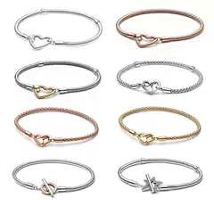 Panjiadora White Copper Plated S925 Silver Love T-shaped Buckle Snake Bone Chain Temperament All-match Light Luxury Bracelet Snake Bone Chain