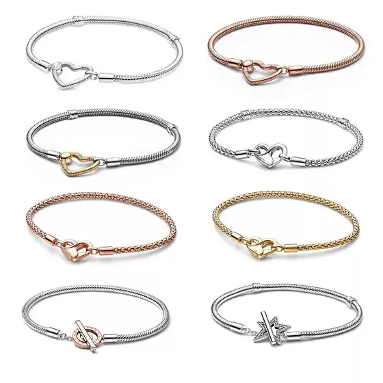 Panjiadora White Copper Plated S925 Silver Love T-shaped Buckle Snake Bone Chain Temperament All-match Light Luxury Bracelet Snake Bone Chain