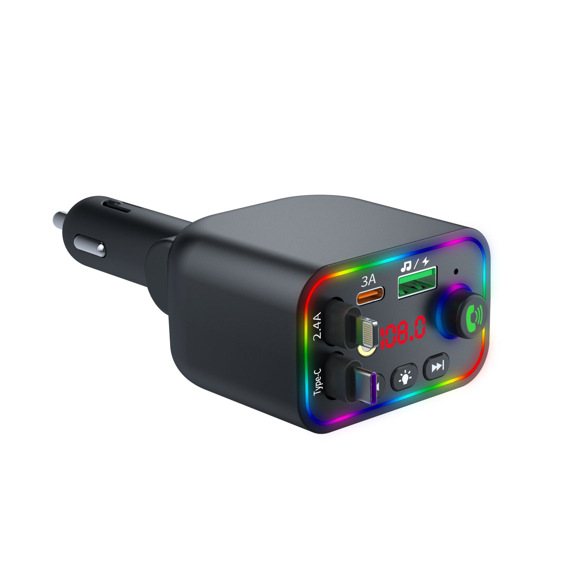 T4 Super Fast Charging Comes with Retractable Cable Car Bluetooth Mp3 Car Charger Retractable One to Four Car Mp3