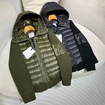 European 2024 New Hooded Down Jacket Men's Winter Fashion Stitching Knitted Sleeve Cardigan Outer Mongolian Short Top