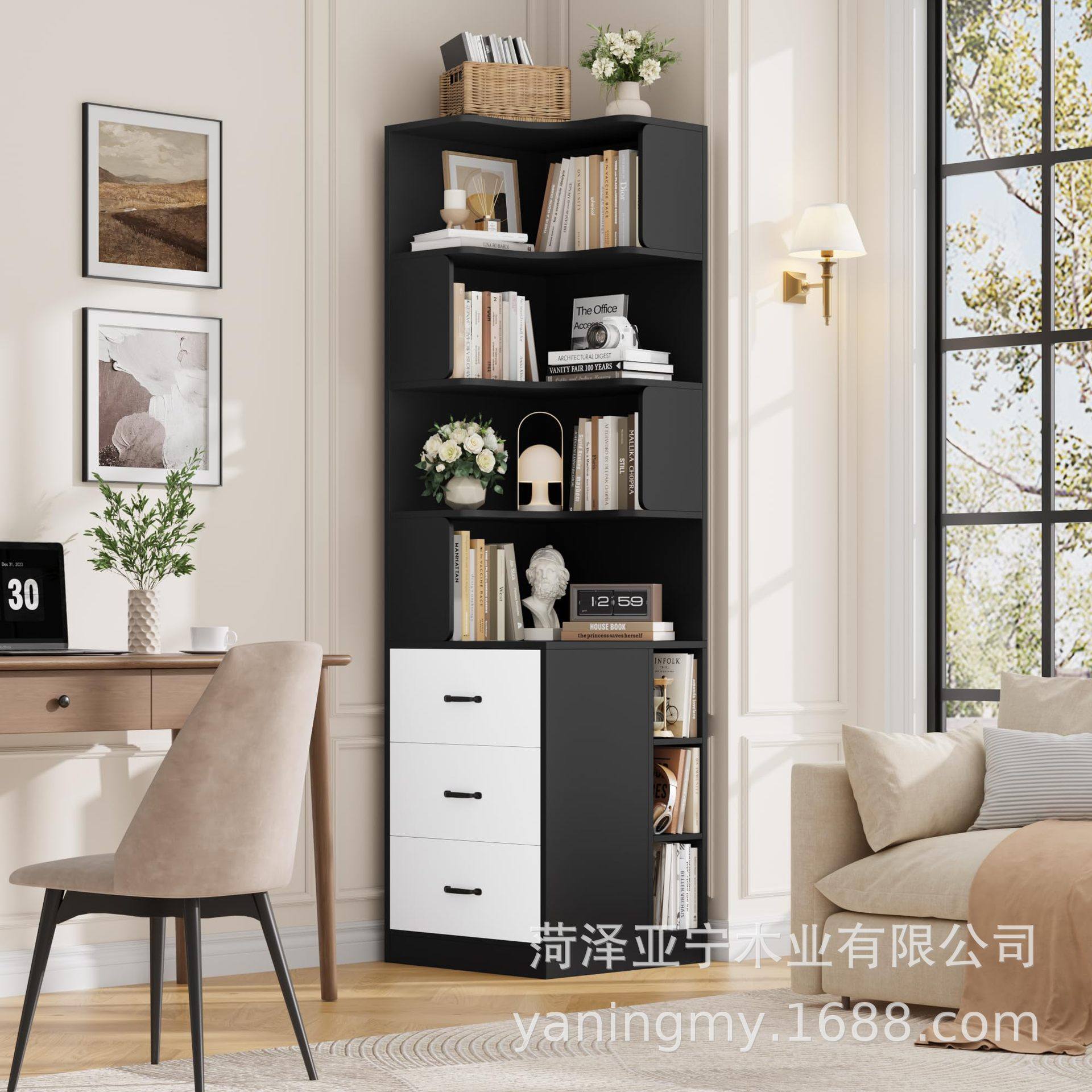 ชั้นวางหนังสือมุมไม้บ้านตู้หนังสือไม้ห้องนอนมุมชั้นวางหนังสื...