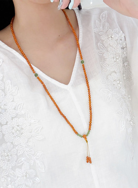 新中式禅意复古简约时尚百搭通体925银老蜡碧玉串珠项链锁骨链女