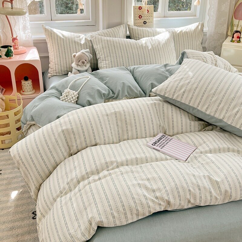 Fresh and Simple Pure Cotton Four-Piece Set, All-Cotton Dormitory Three-Piece Set, Pastoral Small Floral Quilt Cover, Single Bed Sheet, Bedding