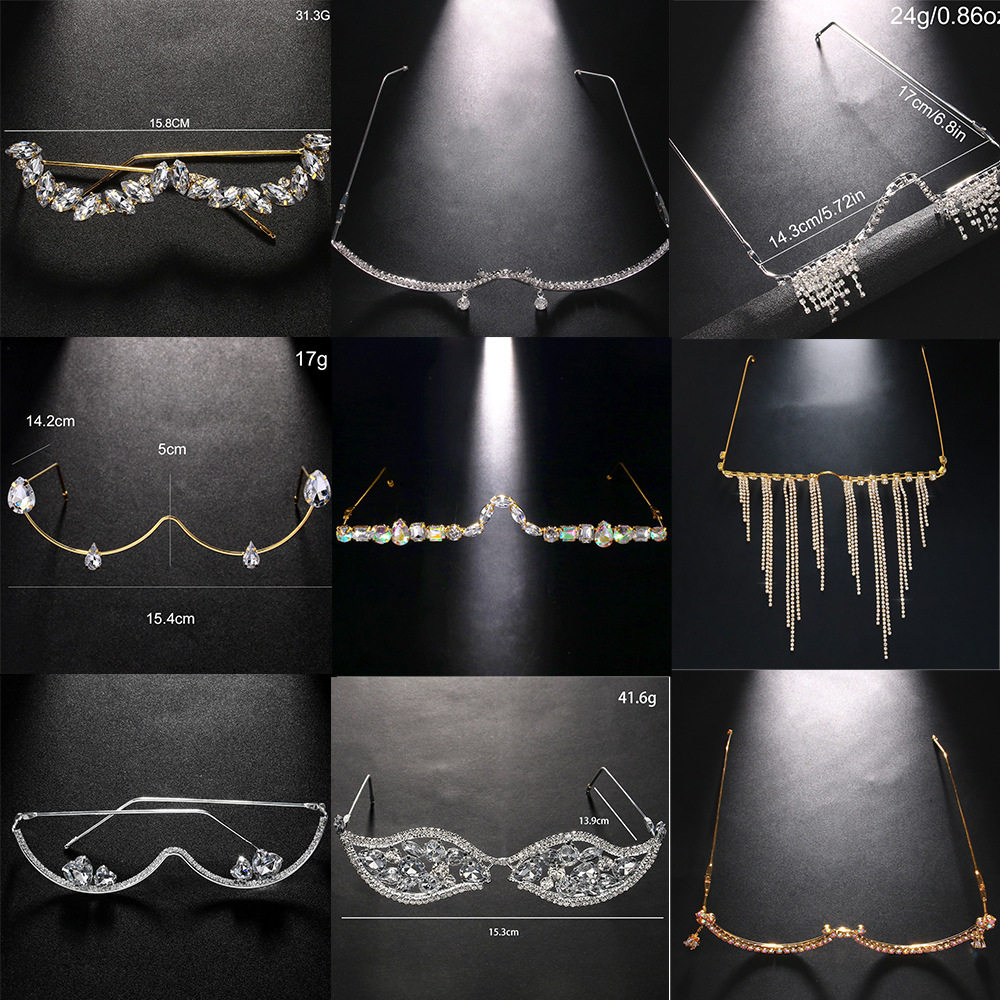 Cross-Border Hot-Selling Rhinestone Glasses Frames for Women, High-End Party Photo-Taking Diamond-Encrusted Rimless Glasses Glasses Frames