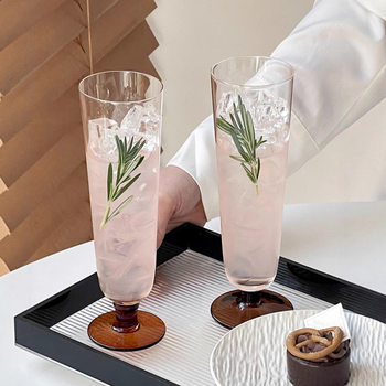 Vintage Ins-Style Amber Glass Cup Niche Design Goblet Slightly Tipsy Wine Glass Beverage Juice Cup Cocktail Glass