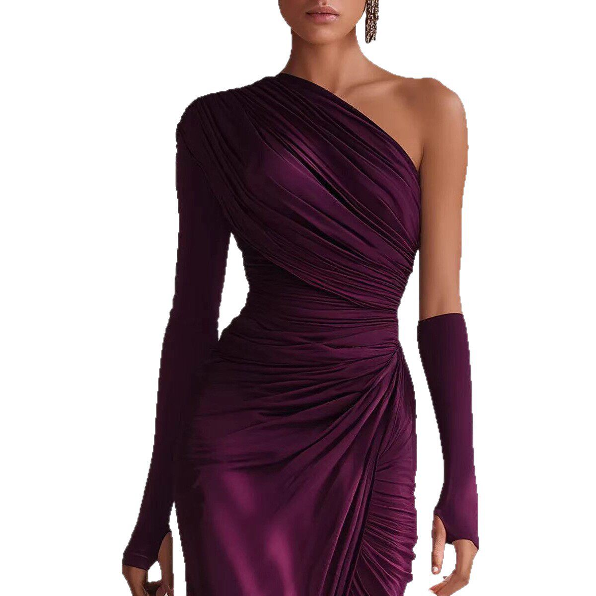 25年春秋新款纯色纹理长袖气质优雅法式连衣裙女