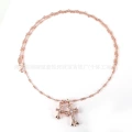 Rose gold white diamond double cross necklace