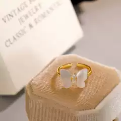 Shell Butterfly Ring Super Fairy Light Luxury Zircon Index Finger Ring Women's Personalized Fashion Niche Design Sense Internet Celebrity Ring