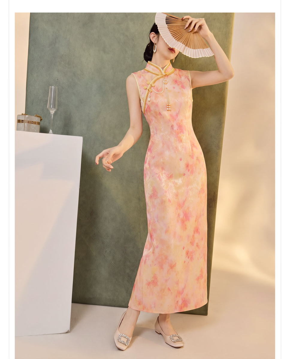 Đầm ôm body nữ cổ đứng không tay họa tiết hoa nhẹ nhàng