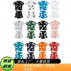 2025 Spring/Summer New Denim Tears Kanye 3D Printed Cotton Flower Short Sleeve Set High Street