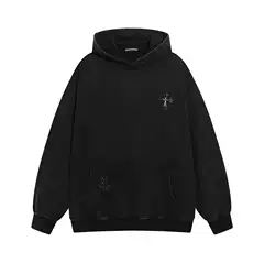 Trendy American Retro Heavy duty Washed Water Used Sanskrit Hot Diamond Design Hoodie Men's Small and Narrow High Street Coat