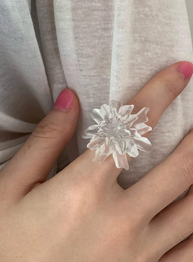 夸张显白雾面树脂花朵开口戒指女小众独特个性精致时尚指环戒子
