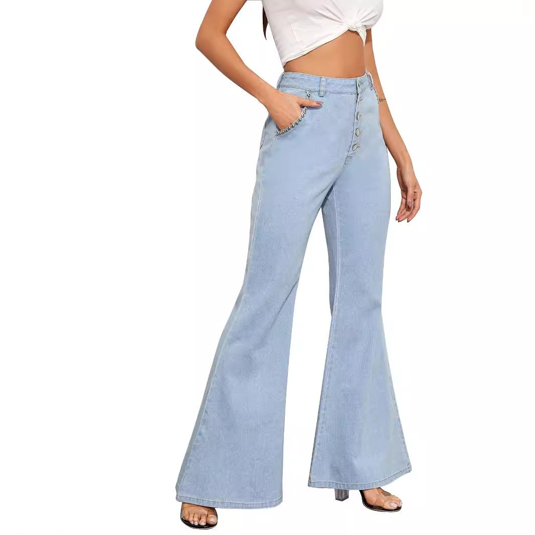 Wide Leg Denim Trousers Versatile Flared Design Comfortable Fit High Quality Fabric Casual Wear Ready to Ship