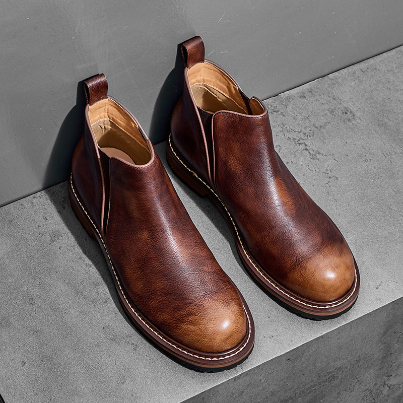 Men’s Genuine Leather American Retro Mid Top Chelsea Boots