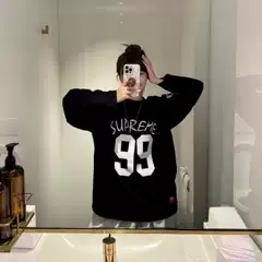 Fw25 Spring and Autumn Sup Letter No. 99 Printed Splicing Round Neck Thin Long-Sleeved Men's and Women's Wasteland Style Popular Ins