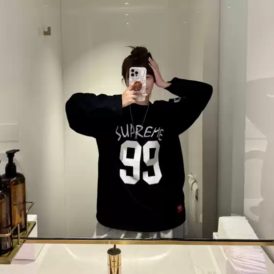 Fw25 Spring and Autumn Sup Letter No. 99 Printed Splicing Round Neck Thin Long-Sleeved Men's and Women's Wasteland Style Popular Ins
