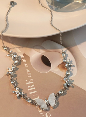 轻奢小众设计锆石蝴蝶项链女夏百搭级感锁骨链时尚气质颈链项饰