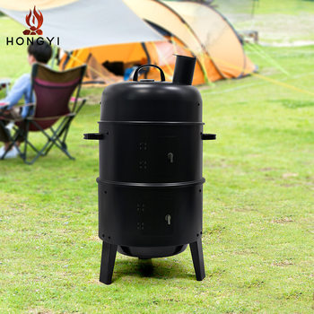 Factory wholesale three-in-one multi-purpose outdoor camping charcoal barbecue smoker enamel bacon barbecue grill