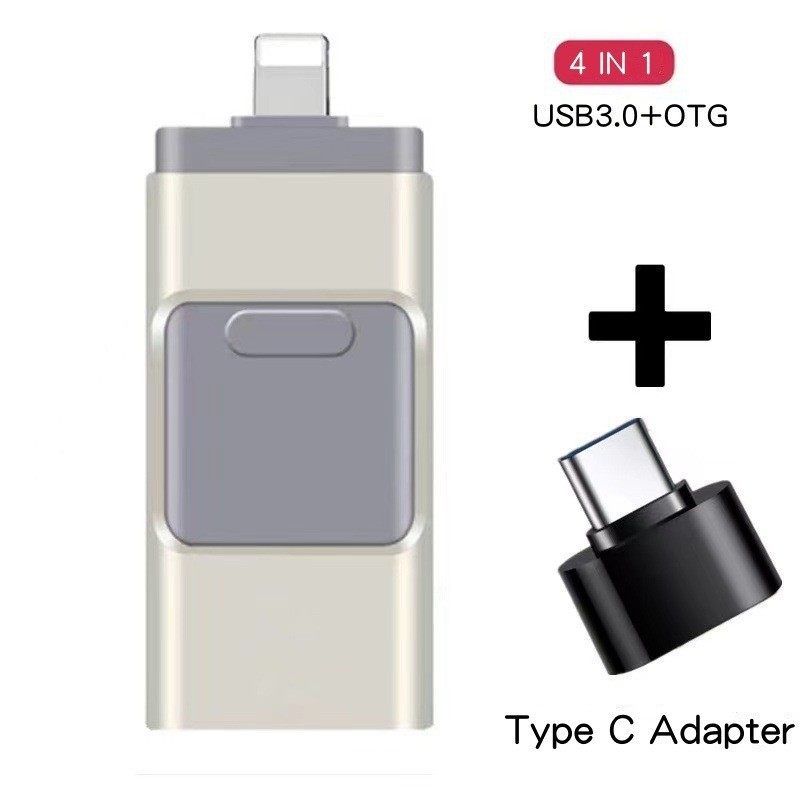 Cross-Border Wholesale E-Commerce 4-in-1 Pingguo Mobile Phone USB Metal Push-Pull Type-C USB Flash Drive Large Capacity USB Flash Drive 2Tb